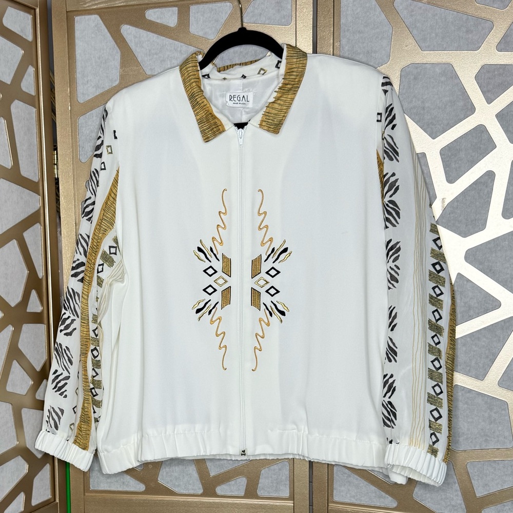 Regal Fashions zip jacket with gold and black embroidery